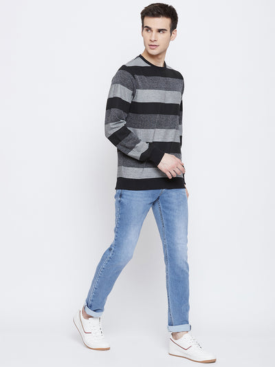 Black Striped Round Neck Sweatshirt - Men Sweatshirts