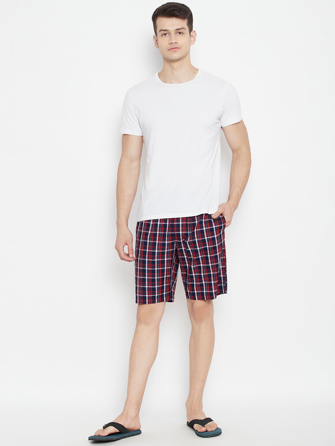 Red Checked Slim Fit Lounge Shorts - Men Lounge Shorts