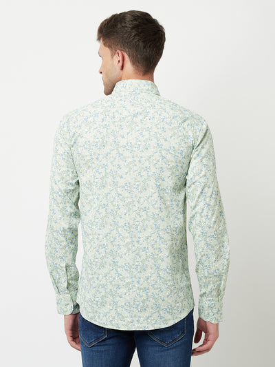 Mint-Green Floral Printed Shirt-Men Shirts-Crimsoune Club