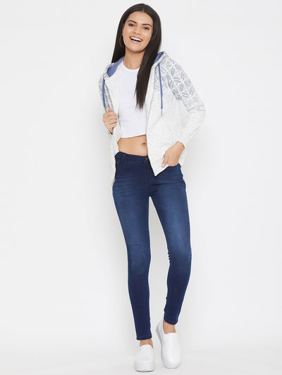White Printed Hooded Sweatshirt - Women Sweatshirts