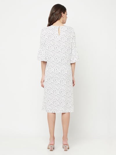 White Printed Round Neck Dress - Women Dresses