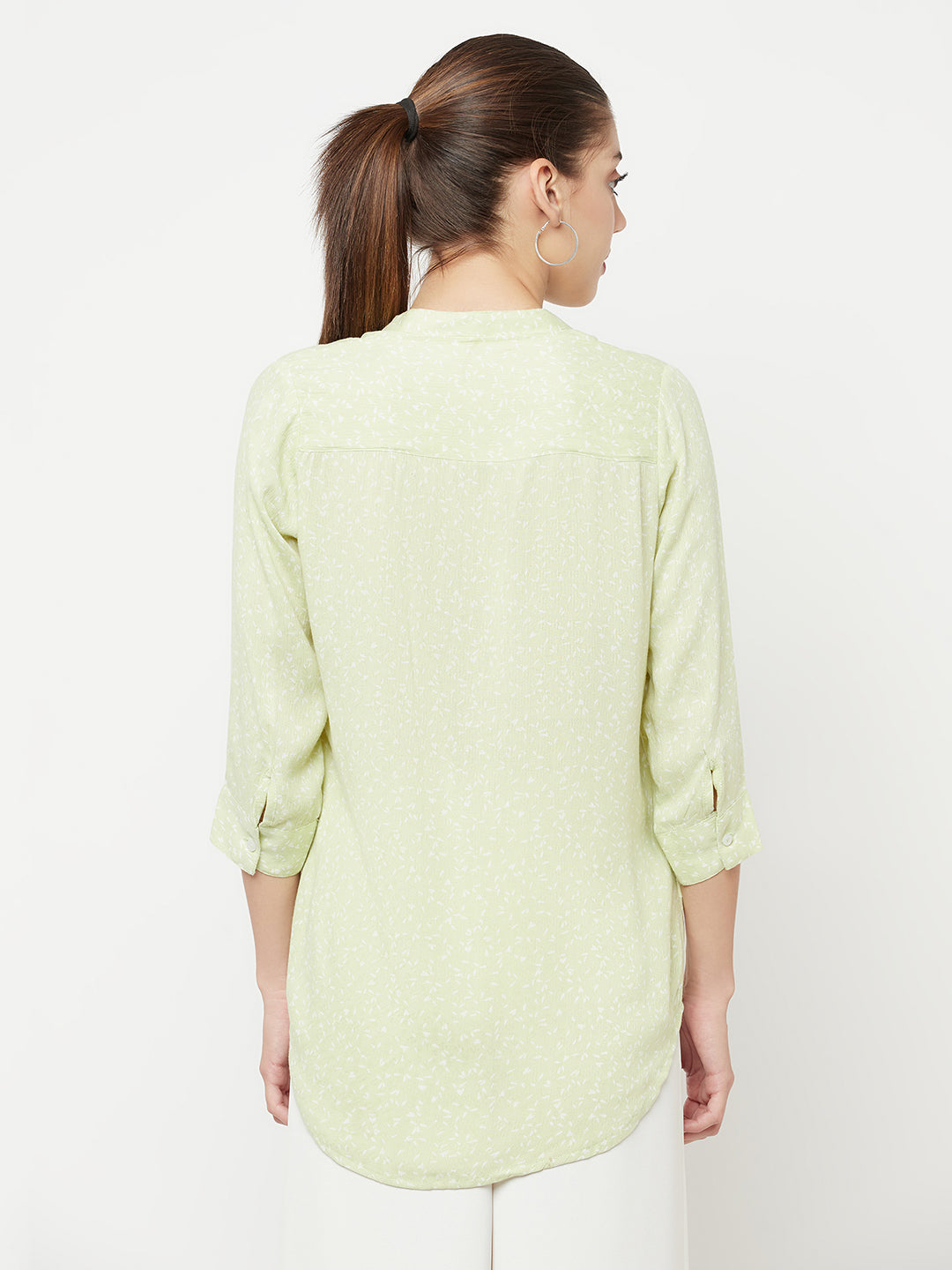 Green Printed V-Neck Top - Women Tops