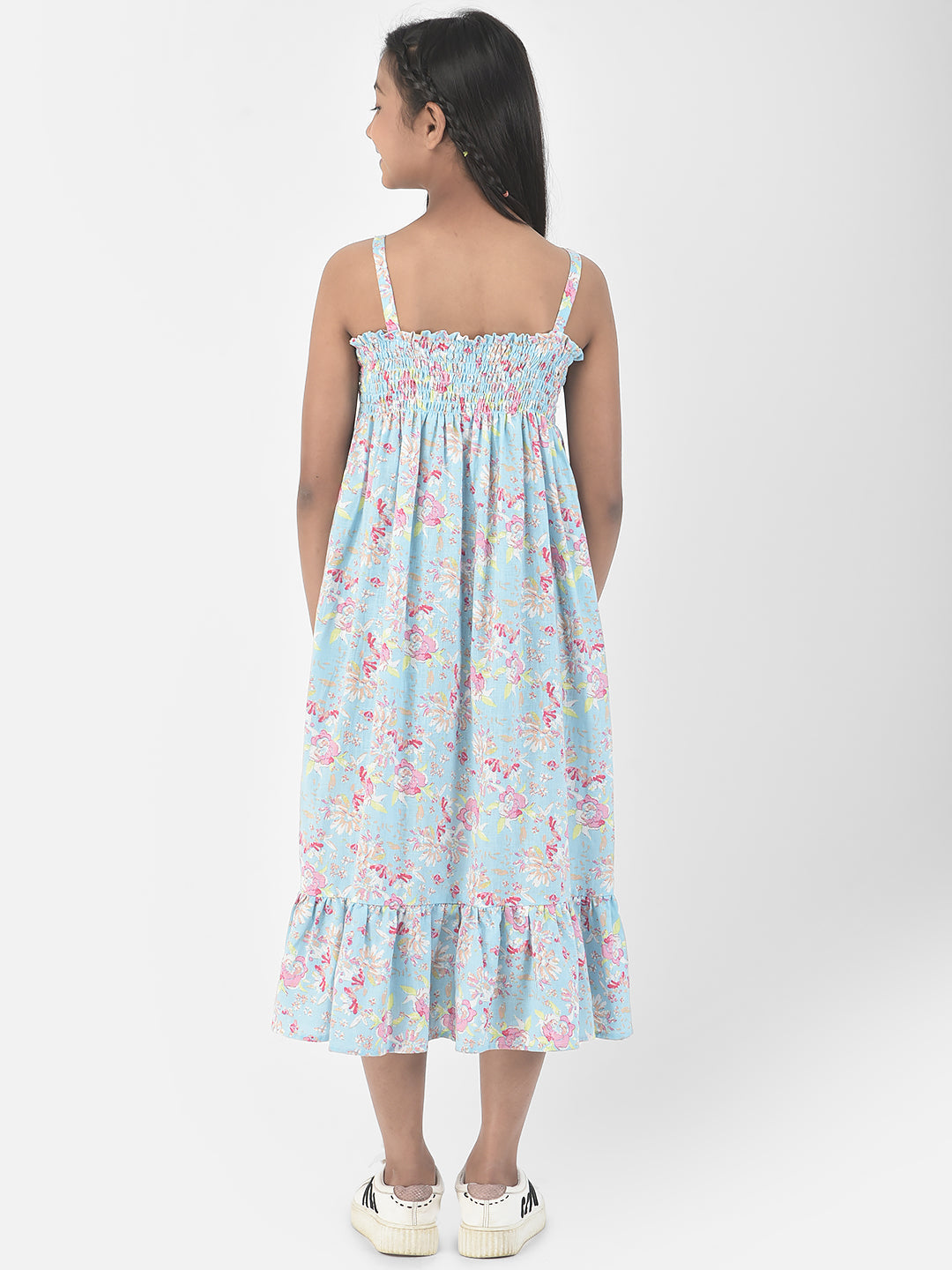  Sky Blue Floral Beach Dress