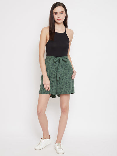 Green Printed tie-up Shorts - Women Shorts