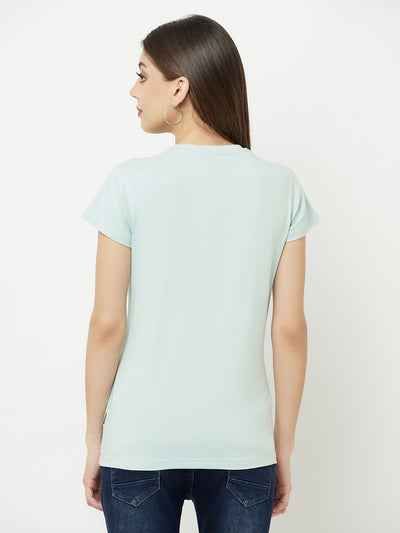 Mint Green Graphic Printed Round Neck T-Shirt - Women T-Shirts