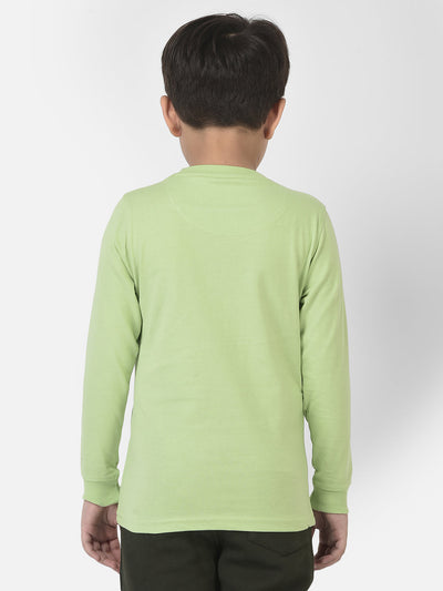 Long-Sleeved Green T-Shirt with Typographic Detail