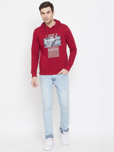 Red Printed Hooded Sweatshirt - Men Sweatshirts