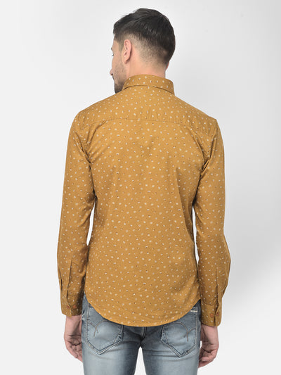 Mustard Printed Spread Collar Shirt - Men Shirts