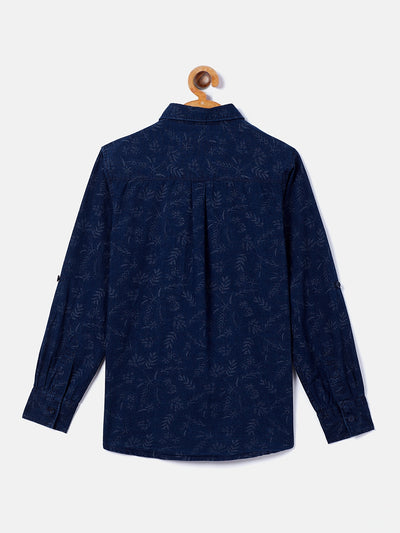 Navy Blue Printed Casual Shirt - Boys Shirts
