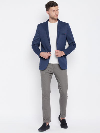 Blue Notched Lapel Blazer - Men Blazers