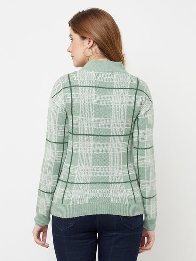 Green Checked Mock Neck Sweater - Women Sweaters