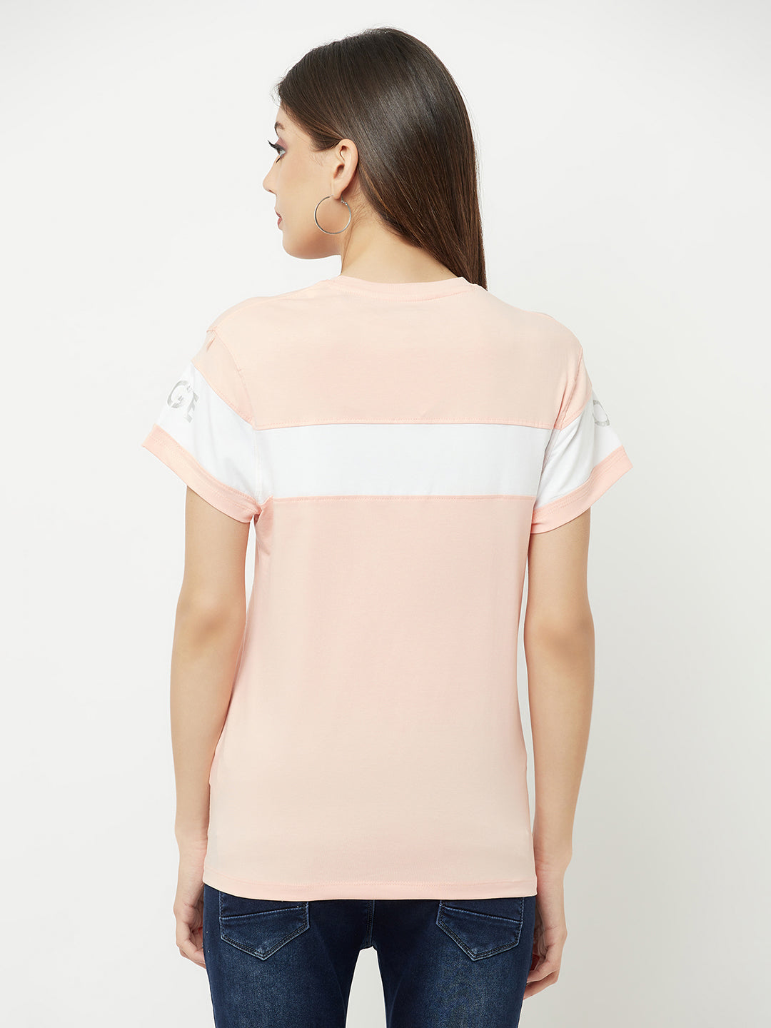 Peach Printed Round Neck T-Shirt - Women T-Shirts