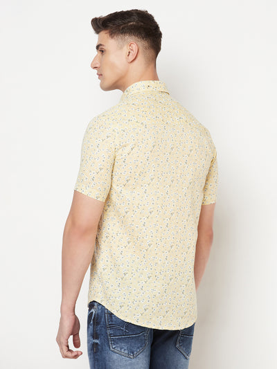 Beige Floral Linen Shirt - Men Shirts