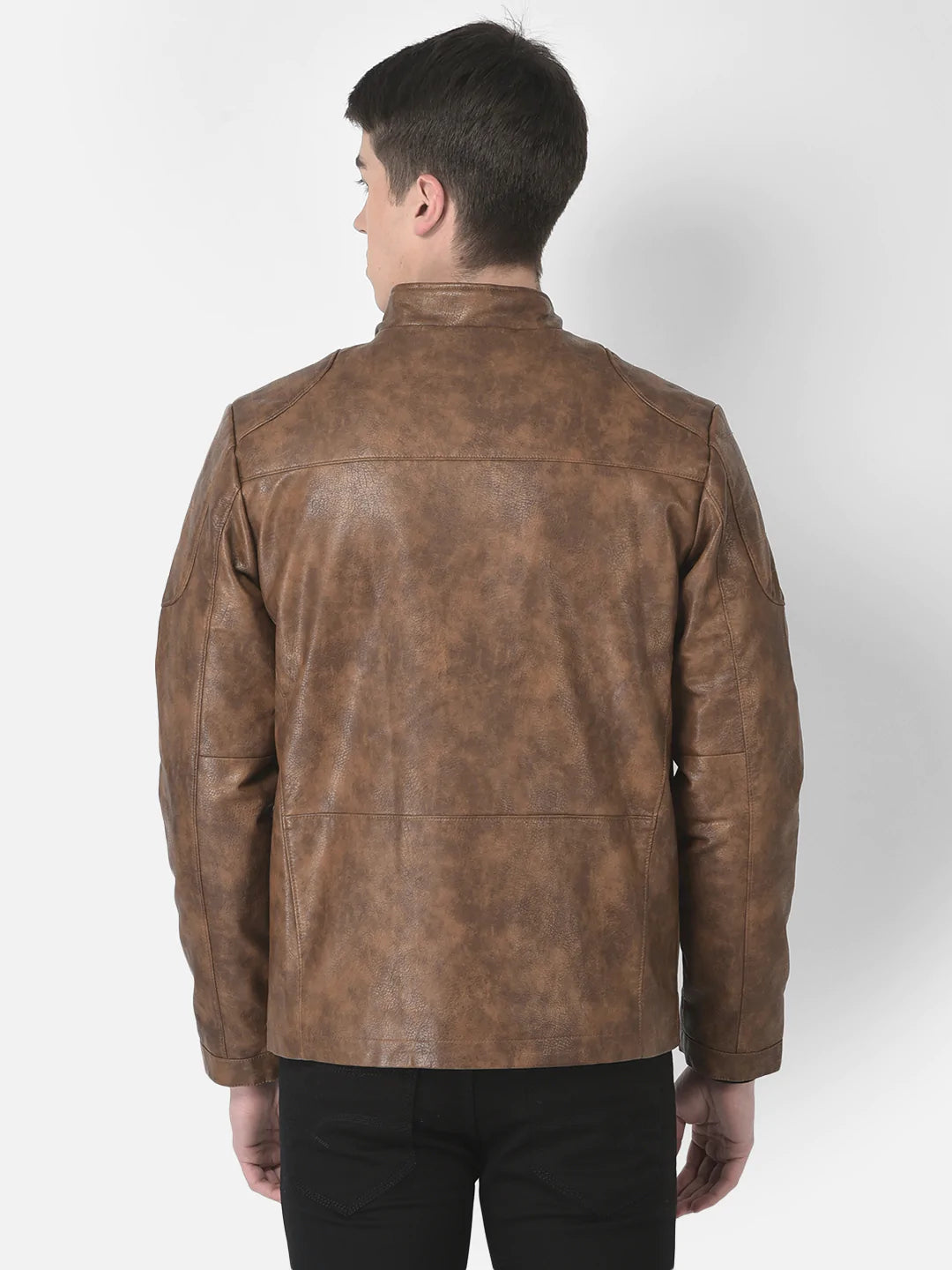 Tan Tie-Dye Effect Leather Jacket