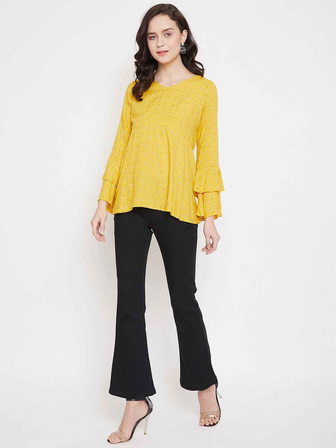 Yellow V neck casual top