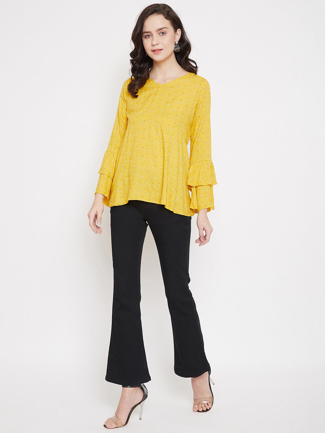 Yellow V neck casual top - Women Tops