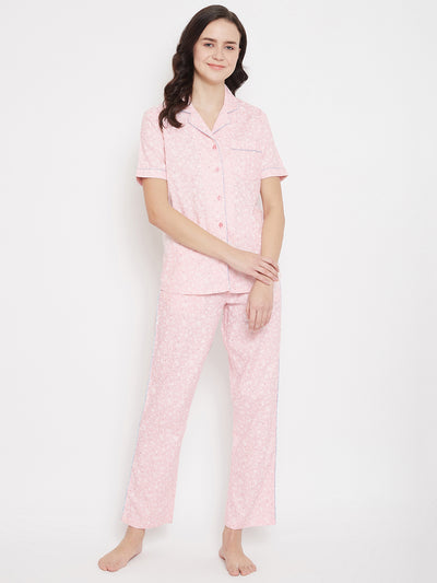Pink Printed Slim Fit Night Suits - Women Night Suits