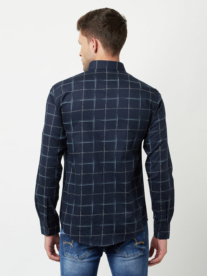 Navy Blue Checked Shirt-Men Shirts-Crimsoune Club