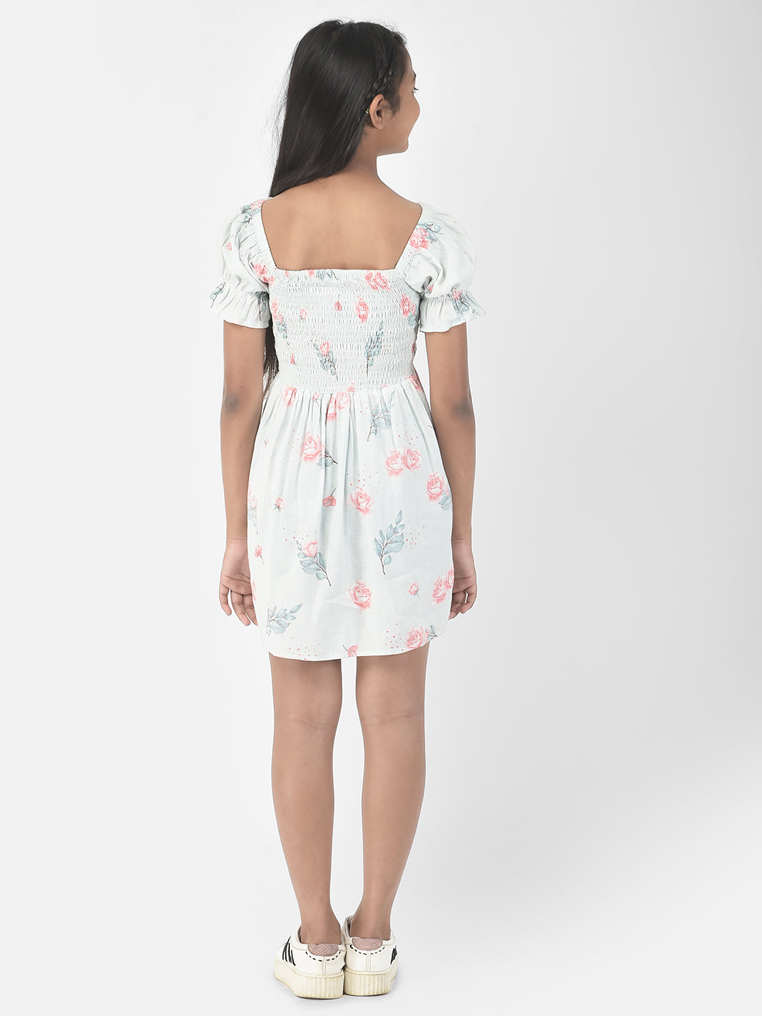  Pale Sky Blue A-Line Floral Dress