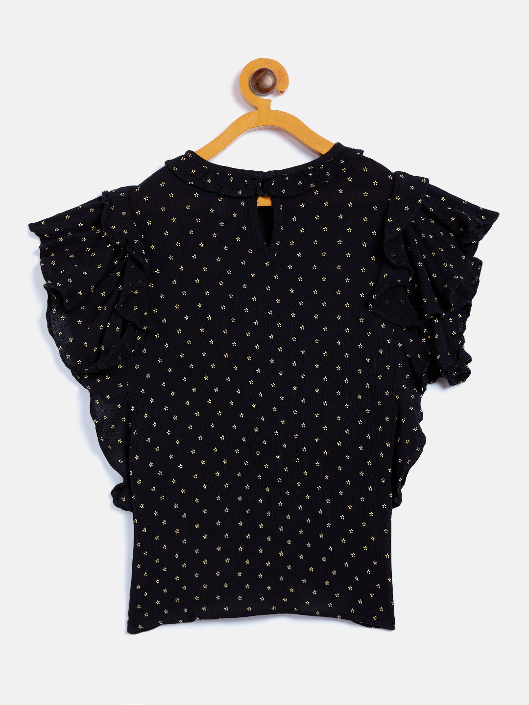 Black Printed Flared SleeveTop - Girls Tops