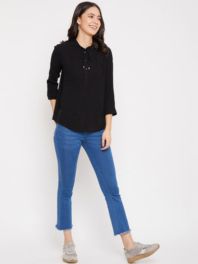 Black Button Up Top - Women Tops