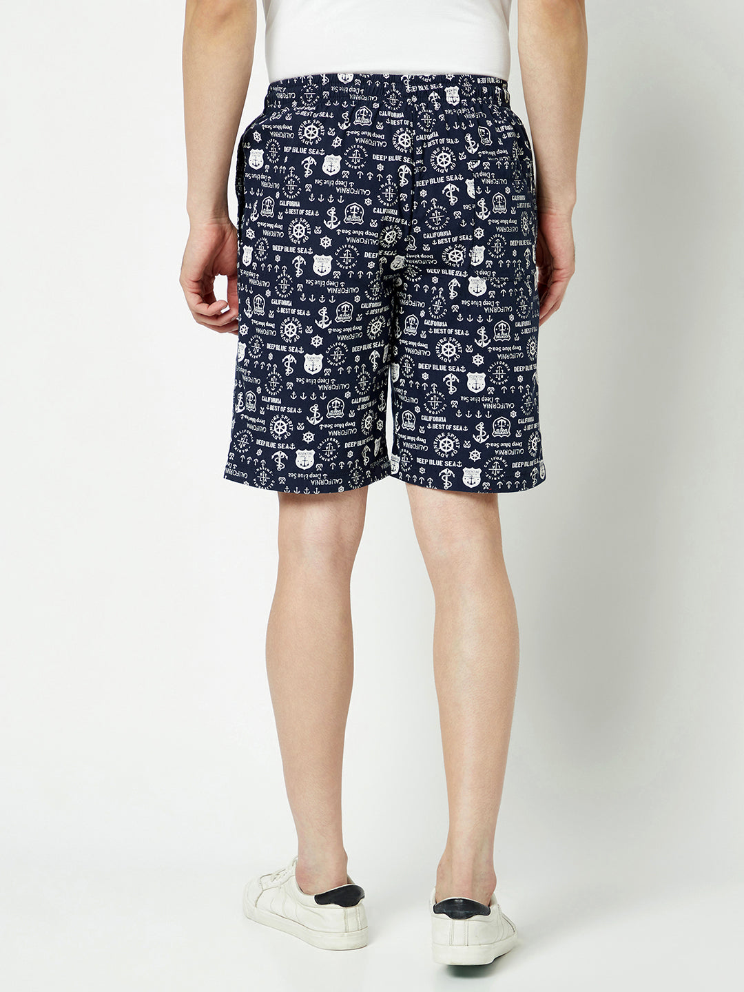  Navy Blue Graphic Print Lounge Shorts 