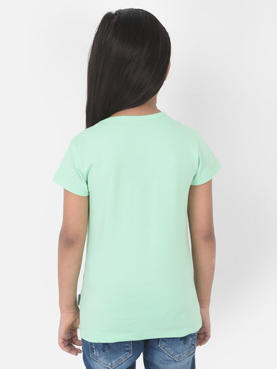 Mint Green Typography Round Neck T-Shirt - Girls T-Shirts