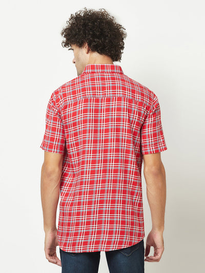  Red Short-Sleeved Flannel Shirt 