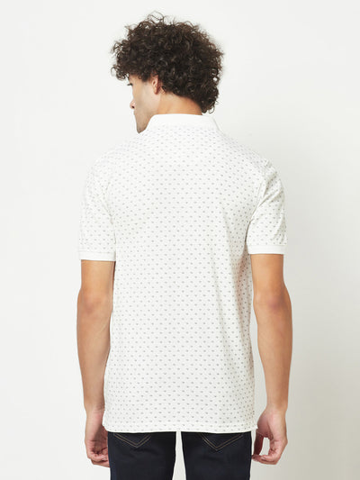  Geometric Print White Polo T-Shirt