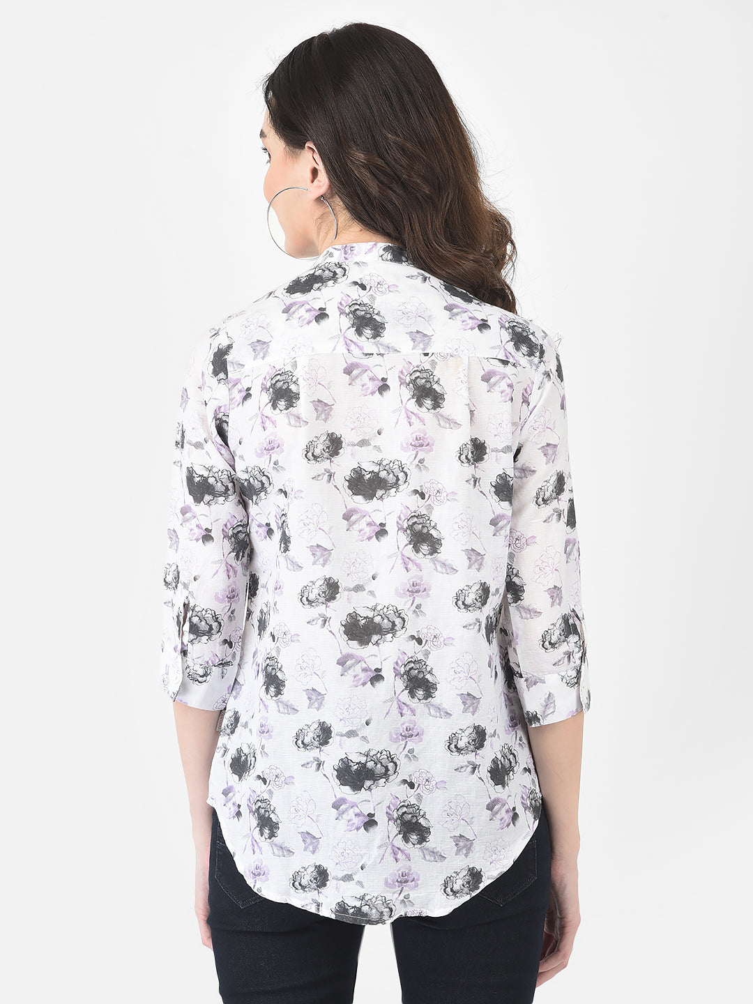 White Floral Linen Button-Down - Women Shirts