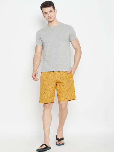 Mustard Printed Slim Fit Lounge Shorts - Men Lounge Shorts