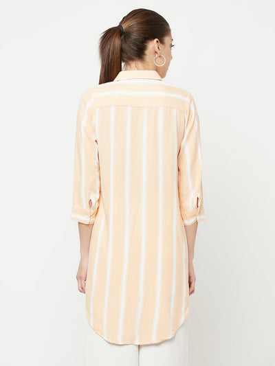 Peach Striped Longline Shirt - Women Shirts