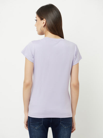 Purple Printed Round Neck T-Shirt - Women T-Shirts