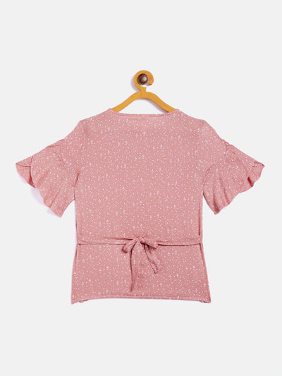 Pink Printed Flared SleeveTop - Girls Tops