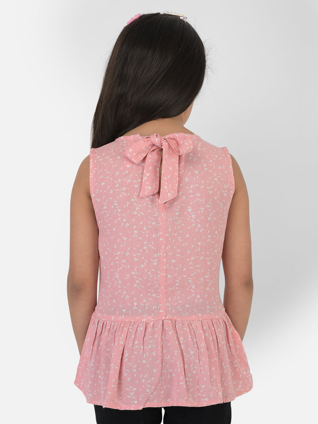 Pink Printed V-Neck Empire Top - Girls Tops