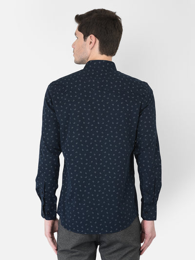 Navy Blue Floral Printed Shirt - Men Shirts