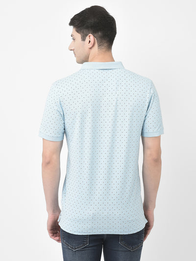 Blue Geometric Print Polo T-Shirt-Men T-Shirts-Crimsoune Club