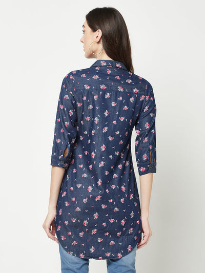  Navy Blue Denim Floral Shirt