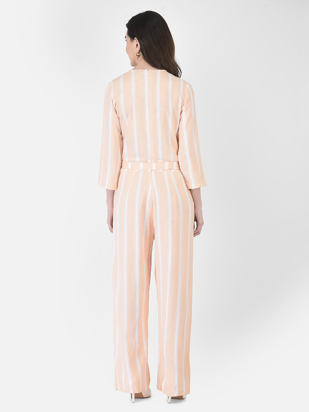 Peach Striped Jumpsuit - Women Dungarees