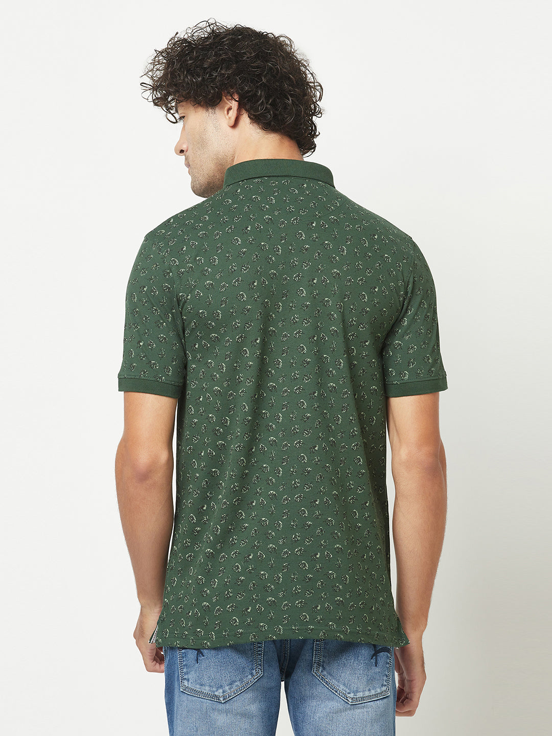  Bottle Green Floral Print Polo T-Shirt