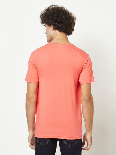  Coral Pink Brand-Logo T-Shirt