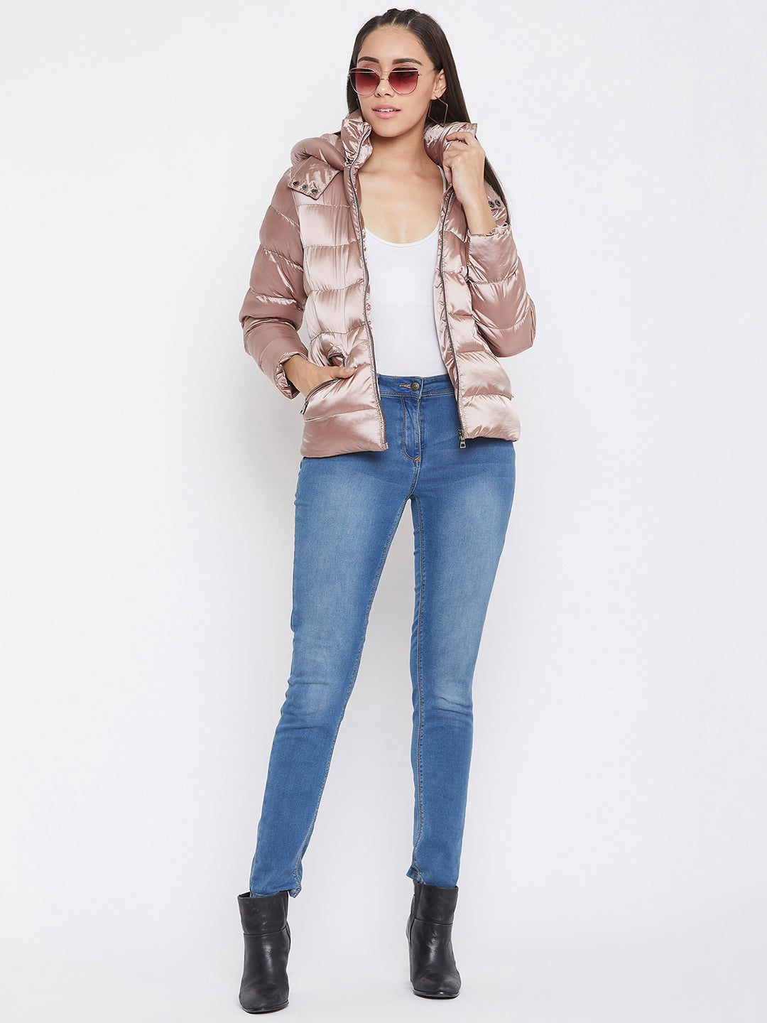 Brown Solid Hooded Jackets-Women Jackets-Crimsoune Club
