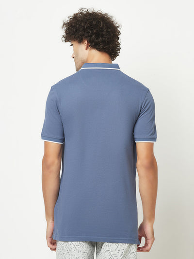  Dusty Blue Minimal Polo T-Shirt