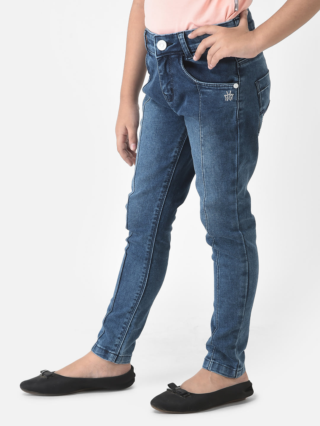  Blue Jeans with Logo Embellishment 