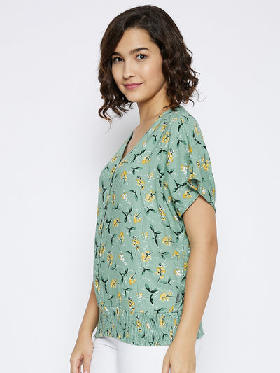 Green Floral Printed Top - Women Tops