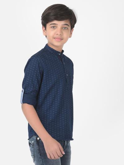 Navy Blue Printed Kurta - Boys Kurta