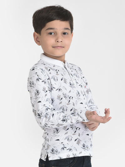 Long-Sleeves White Floral T-Shirt-Boys T-Shirts-Crimsoune Club