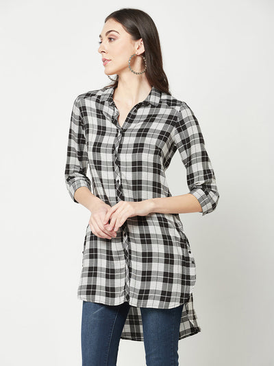  White Checked Longline Shirt