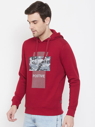 Red Printed Hooded Sweatshirt - Men Sweatshirts