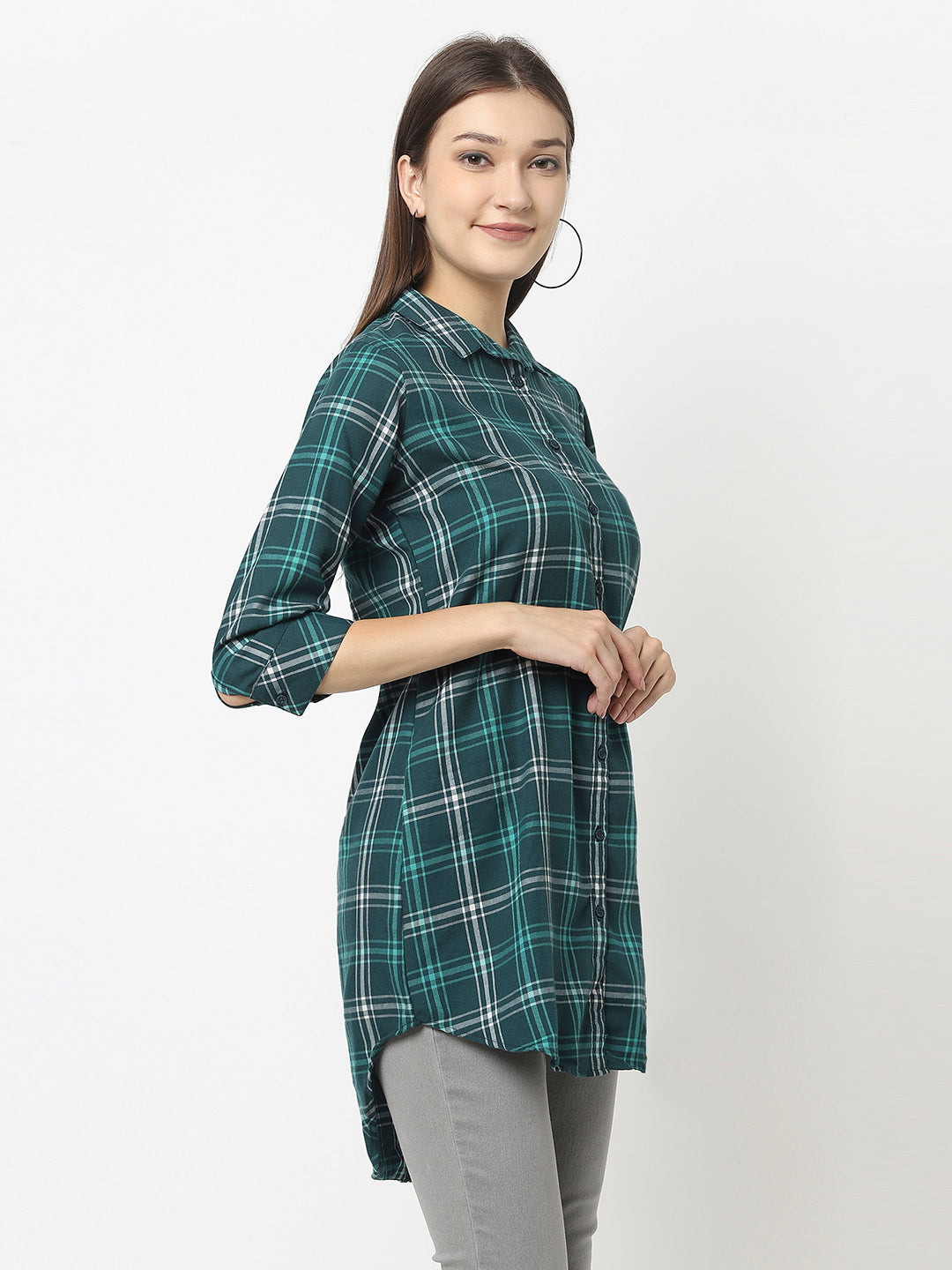 Longline Teal Green Shirt in Checks